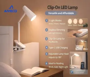 Portable LED Clip Lamp with 3 Color Modes – Touch Control Stepless Dimming Rechargeable Reading Light, Adjustable Bedside Lamp for Study, Work & Kids life Powered