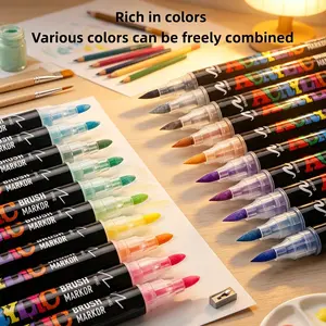 Dual Tip Acrylic Markers Set, Painting Supplies Kit [24/36/48 Colors] - Brush & Fine Nib Paint Pens, Quick-Drying Waterproof Fade-Resistant, Wood, Canvas, Glass, Ceramic, Christmas Stocking Stuffers & Birthday Gifts for Kids & Adults