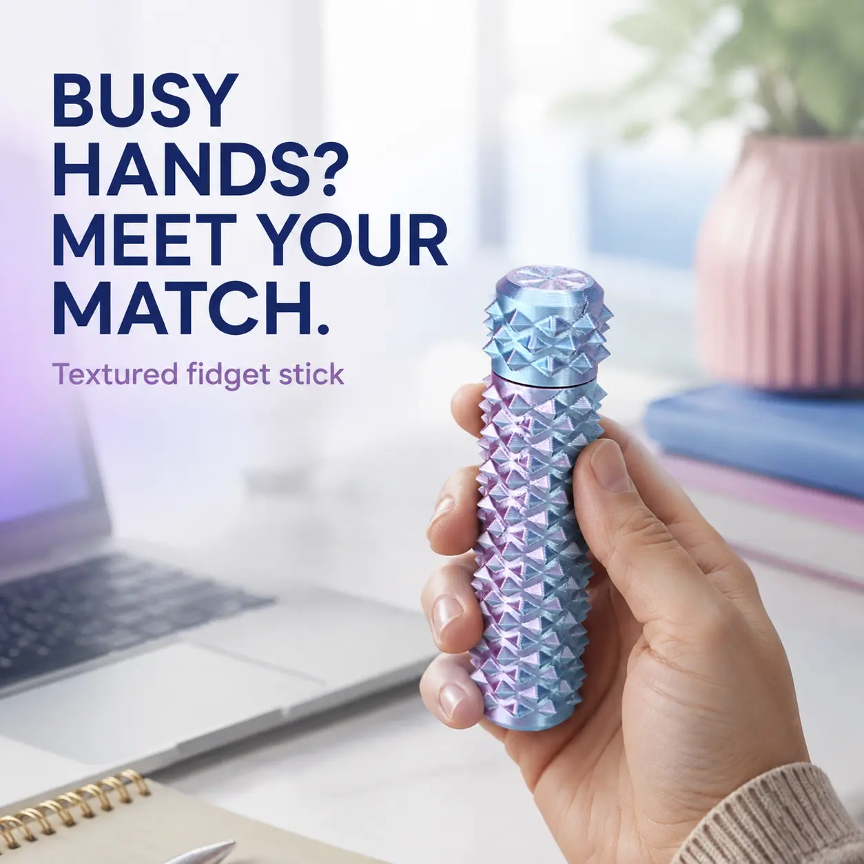 3D Printed Spiky Fidget Stick - ADHD Adult Fidget Tool, Strong Tactile Feedback, Rotating Top Sensory Hand Toy, Office Stress Relief Accessory