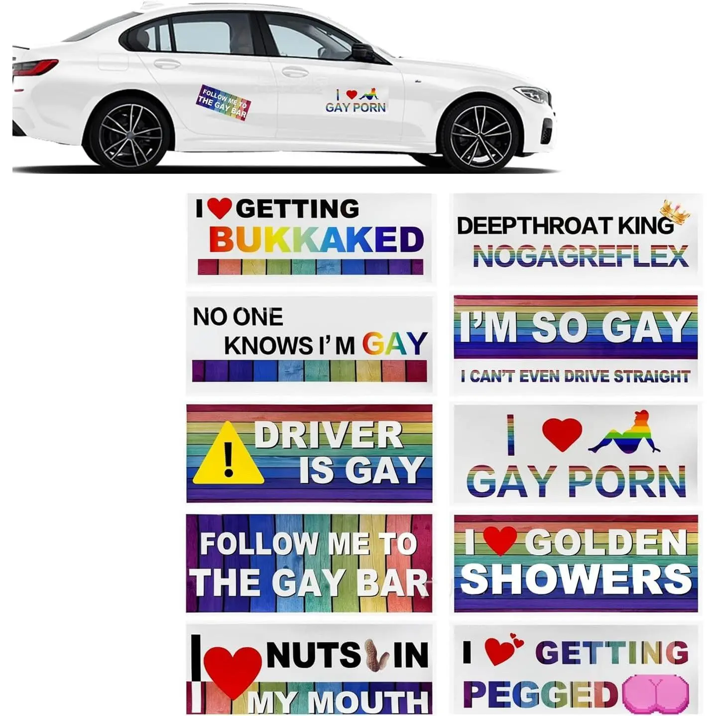 Truck Sticker 10-Pack, Comedy Rainbow PVC Windshield Sticker for Car Windows & Trunks, Waterproof Vehicle Exterior Decoration