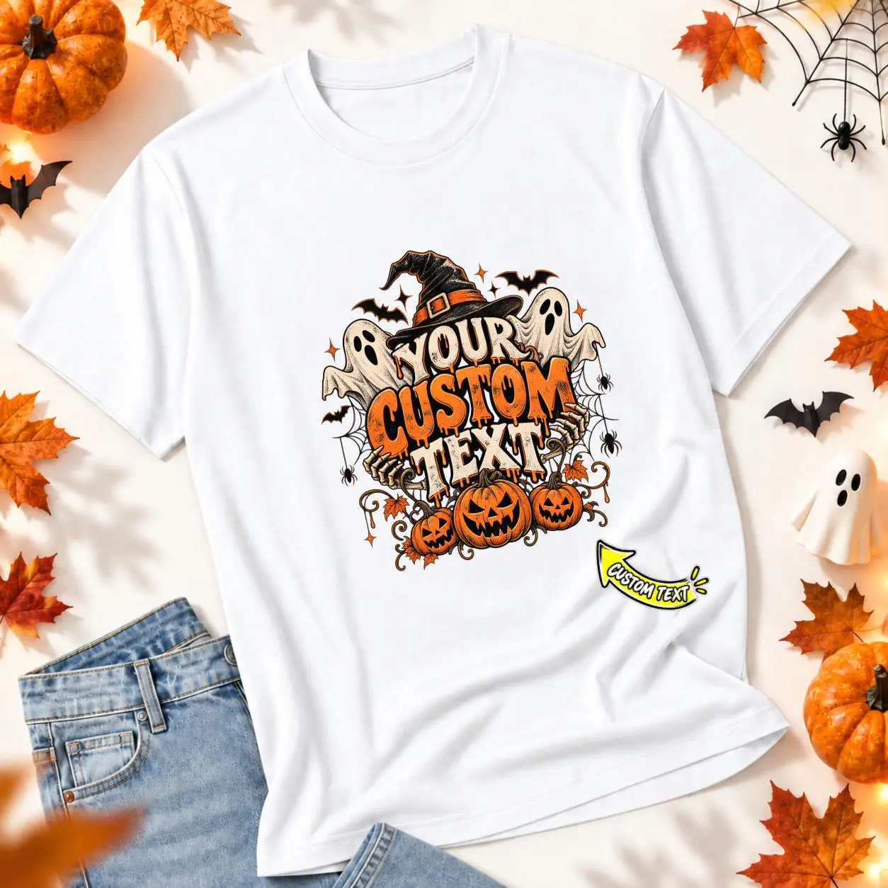 CARPESUN Custom Personalized Halloween Style T Shirt Custom Text Design Soft Breathable Cotton Unisex Festival Outfit Gift Choice Holiday Present