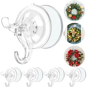 5 Pack Wreath Hangers for Front Door, Heavy Duty Suction Cup Hooks, Removable Garland Hanger for Christmas, No Damage for All Surfaces, Holds up to 11 Lbs