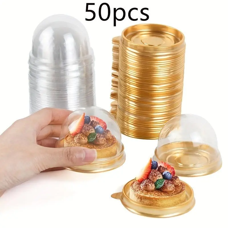 Mini Dessert Box, Transparent Durable Dessert Container with Lid, Clear Cake Box, Dessert Packaging Box for Wedding, Party, Restaurant, Bakeware, Bakery Supplies, Gold, Dessert Presentation, Dessert Serving, Dessert Display, Baking Supplies