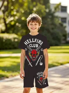 Hellfire Club Kids Set, 3D Summer Skin-Friendly Short Sleeve Shorts Two-Piece, Outdoor Wear, Birthday Gift, Holiday Present