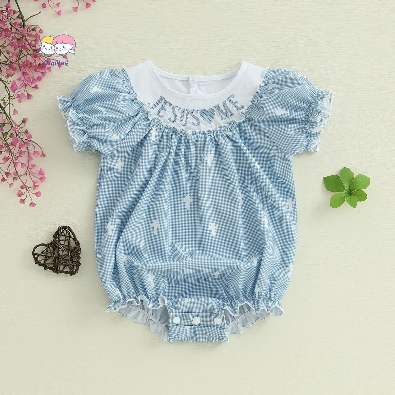 Baby Girl Little Sister Romper, Short Sleeve Heart Embroidery Infant Jumpsuit, Cotton Blend Newborn Outfits 0-18M