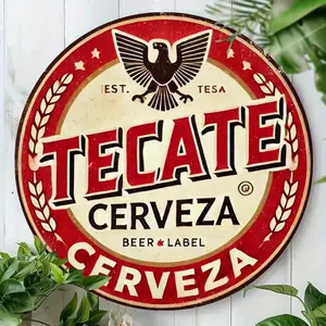 Vintage 2D Aluminum "Tecate Cerveza Classic Brand Style" Theme Wall Decor Mexican Beer Brand Element Aluminum Hanging Ornament Retro Wine Culture Style Aluminum Plaque