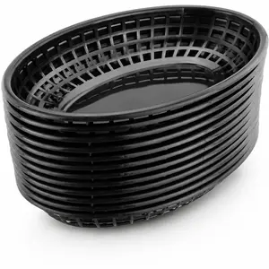 Fast Food Baskets, 9 1/4 x 6 Inch Oval, Set of 12, Black Fast Food Baskets, 9 1/4 x 6 Inch Oval, Set of 12, Black