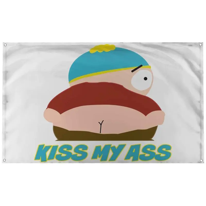 South Park Cartman Fabric Tapestry - Funny Cartoon 1-Piece Wall Art with Humorous Vibe, Durable Kiss My Ass Design for Home, Dorm Room Decor