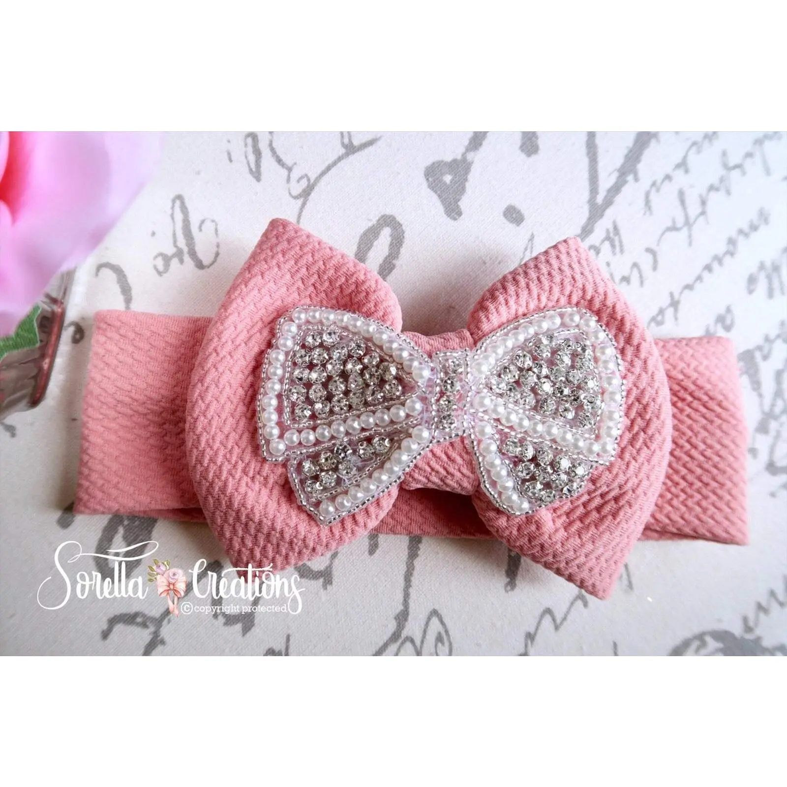 Becky in Peach  Rhinestone Headband