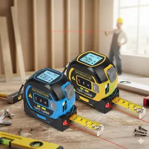 3-in-1 Digital Laser Tape Measure, 196ft/60m High Precision Laser Distance Meter with Backlit LCD, Auto-Lock, Ft/In/Fraction/M/Mm Unit Switch, Professional for Construction, Home Renovation, Indoor/Outdoor Use, Measuring Tape