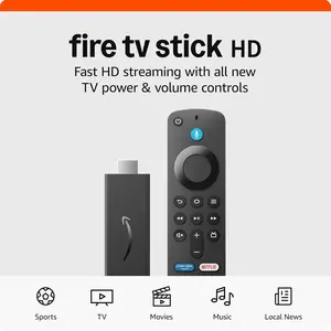 Fire TV Stick HD - Fast HD Streaming with Alexa Voice Remote & TV Power Volume Controls for Live TV Sports Movies Music & Smart Home Control