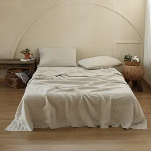Simple&Opulence 100% Washed French Linen Sheet Set, Ultra Soft Breathable Bed Sheet, Natural Flax Farmhouse, Summervibes Bedding, Flat Sheet, Fitted Sheet, Pillowcase