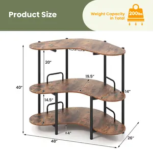 COSTWAY - 3-Tier Liquor Bar Table with Stemware Racks and Storage Shelves-Rustic Brown