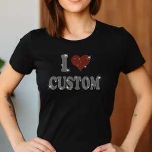I Love Heart Custom Rhinestone Tshirt, I Heart Personalized Shirt, Custom Text Shirt, Gift for her, Gift for Bestie, Gift For Moms and Dads