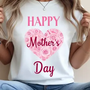 1pc Mother's Day Flower T-shirt, Round-neck Pure Cotton White T-shirt, Suitable for Mother's Day, Easter, Valentine's Day Anniversary, Valentine's Day Gift, for Both Men and Women