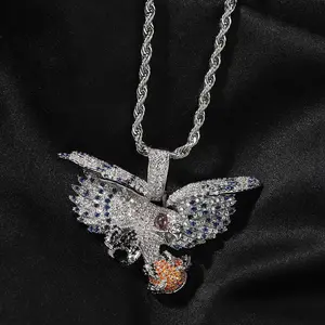[ICE HUE]18K Gold Vacuum Plated Copper with 5A+ Sri Lanka Zircon Soaring Eagle Pendant With Necklace Miami Italy Mexico & Micro Inspired for Women & Men Luxury Jewelry,Daily Wear,Casual Fashion,Gift Idea,Chicano,Classic,Hip Hop,Simple,Sporty Style