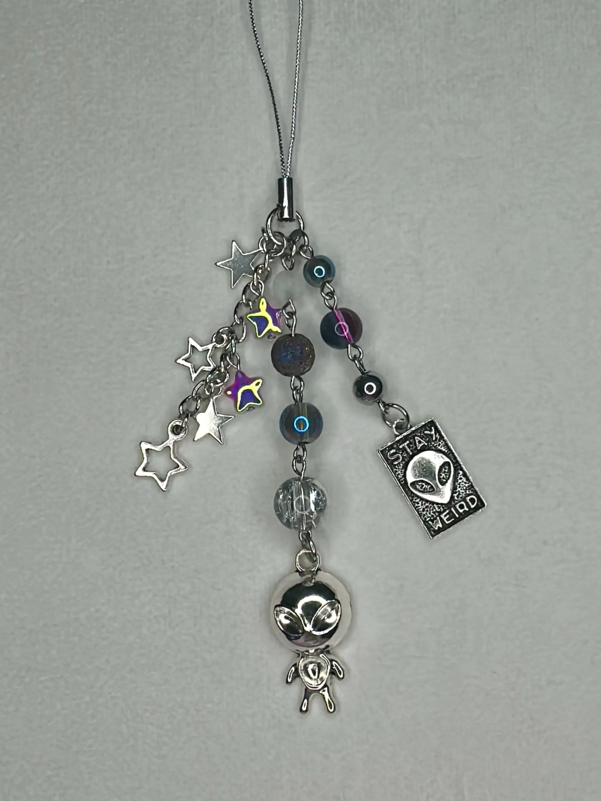 Celestial Alien Keychain Phone Charm - Unique Handmade Gift for Whimsical Bags & Phones - Fun Quirky Accessory