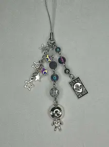Celestial Alien Keychain Phone Charm - Unique Handmade Gift for Whimsical Bags & Phones - Fun Quirky Accessory