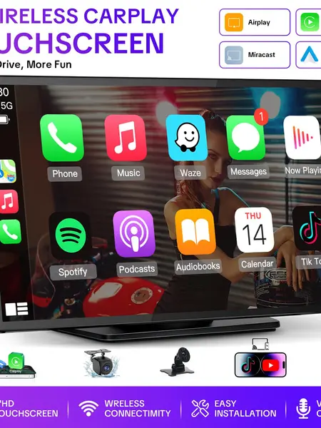 【PASLDA】2026 Upgraded Wireless CarPlay Screen for Andriod & Iphone : The Ultimate Portable Car Play Adapter for Seamless In-Car Entertainment Car Media Player Car Monitor,car accessories