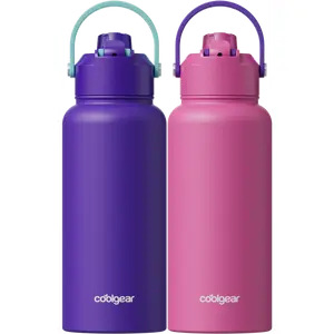 COOL GEAR 2-Pack 32 oz Journey Stainless Steel Water Bottle, Reusable Bottle with Handle, BPA Free