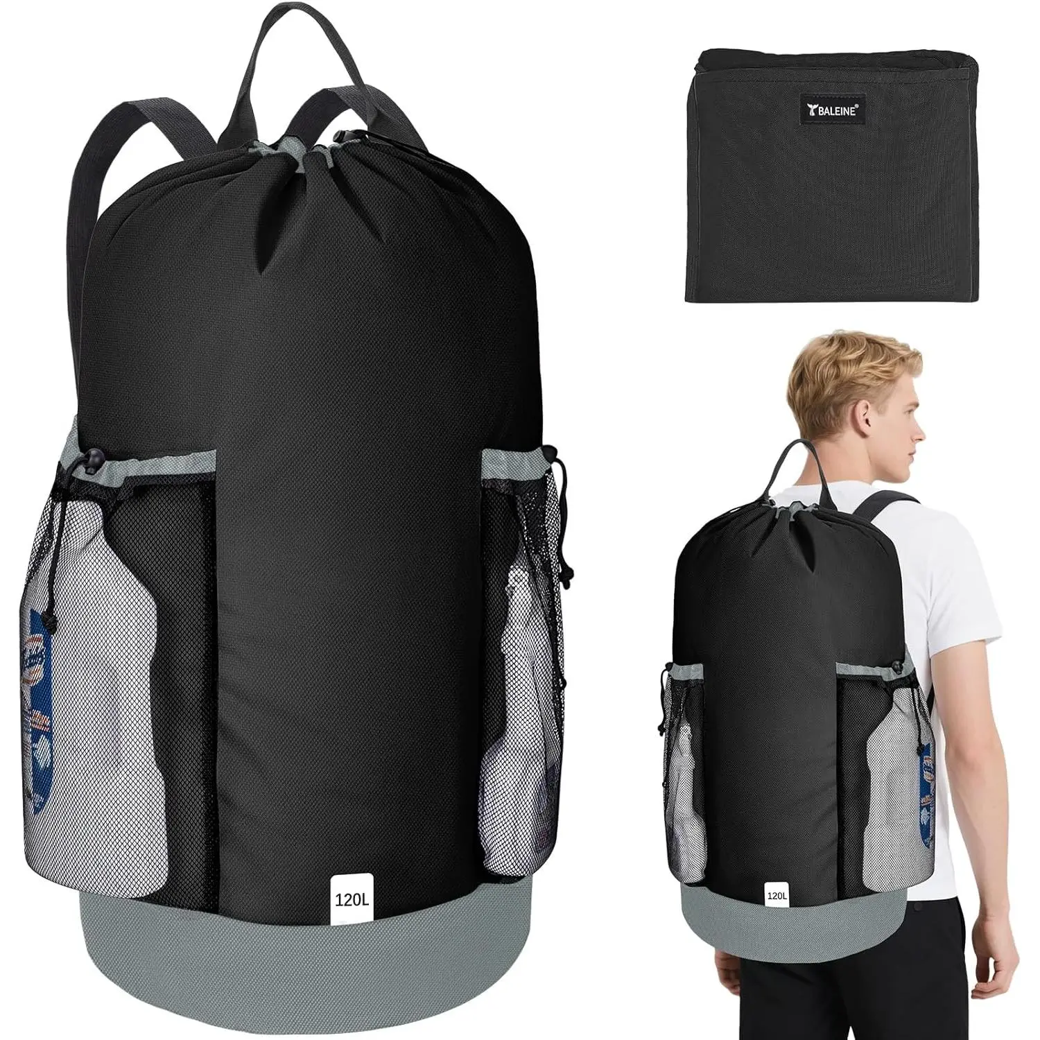 120L/150L Large Capacity Laundry Backpack Bag - Heavy Duty 900D Oxford Fabric with Reinforced Shoulder Straps & Mesh Pockets for College Dorm, Apartment, Laundromat, Travel & Camping