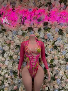 Bottlegirl Outfit One-Piece Pink Metallic Bodysuit - Hologram Design | Exotic Dancewear for Performers, Raves