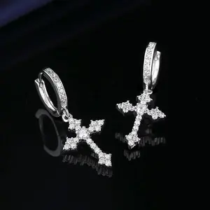 Men's 14K Cubic Zirconia Earrings, Gothic Cross Hypoallergenic Earrings, Perfect for Boys as Gifts,summervibes