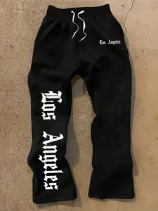 Men's Letter Print Drawstring Waist Sweatpants, Casual Comfy Regular Fit Pocket Straight Leg Pants, Athleisure Pants for Fall & Winter, Men's Trousers for Daily Wear, Casual Sports Pants