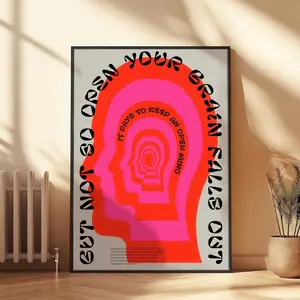 Open Mind Art Poster- Contemporary Minimalist Illustration Poster, Bold Red and Pink Wall Art
