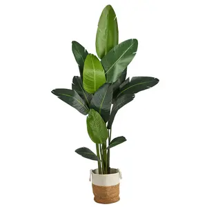 7’ Artificial Traveler's Palm Tree with Handmade Jute & Cotton Basket