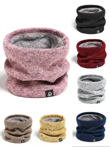 Unisex Fall Winter Windproof Knit Scarf, Thick Fleece Lined Neck Warmer, Casual Outdoor Cycling Skiing Accessory, Knitted Shawl