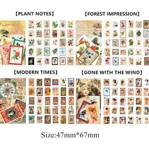 240pcs Self-Adhesive Vintage Botanical Stamp Stickers Set - Semi-Matte Finish for Scrapbooking, Journaling & DIY Crafts