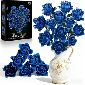 Blue Rose Bouquet Building Set, 12Pcs Flowers Botanical Collection for Adults, Valentine's Day Gift for Her/Girlfriend/Mom/Wife/Couple, Vintage Home Office Table Centerpiece Decor Aesthetic