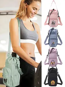 Insulated Water Bottle Sling Bag with a Dog Pattern. Features an Adjustable Shoulder Strap and a Phone Pocket. Suitable for Walking and Hiking, And Fits 20/24/32/40 Ounce Water Bottles. Valentine's Day Gifts for Your Partner, Family, And Best Friends.