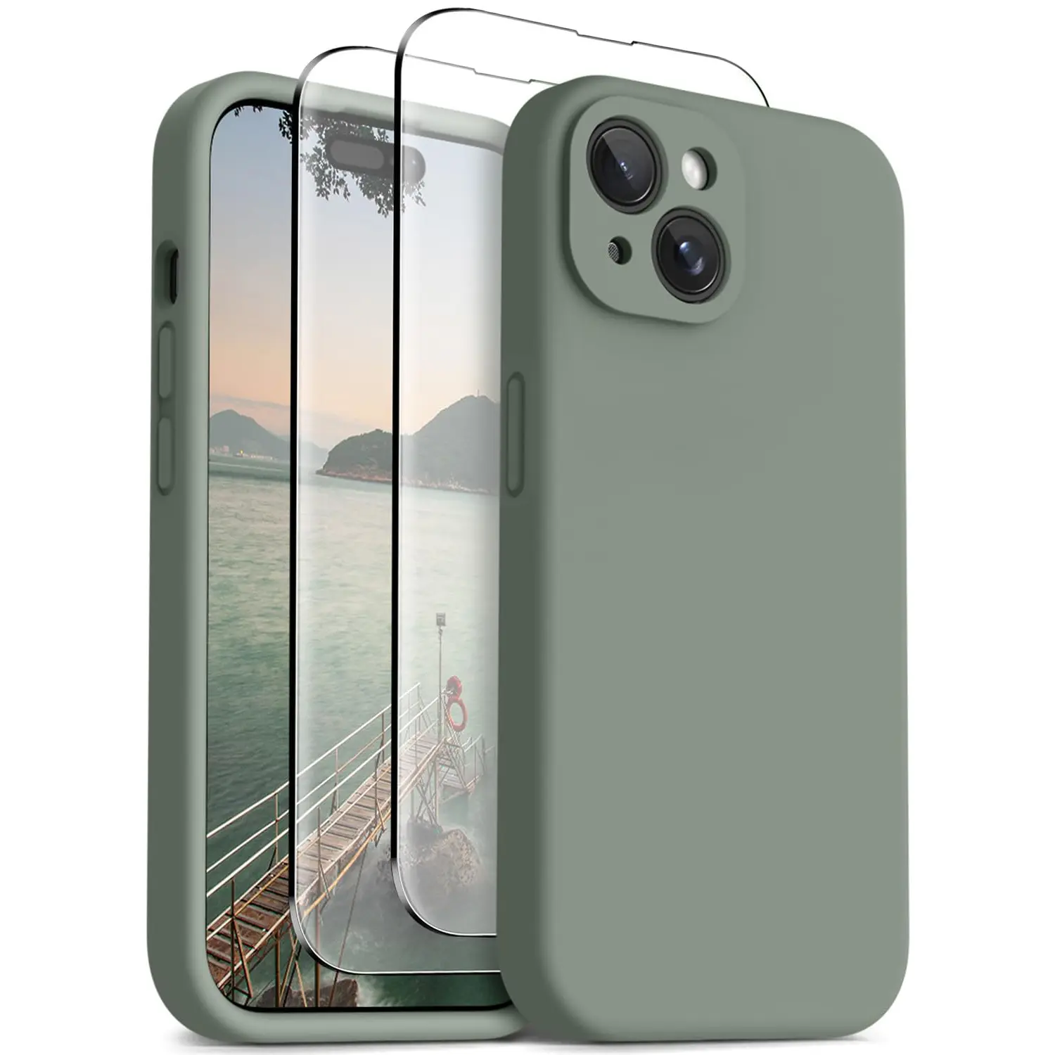 OTOFLY iPhone 15 Wireless Magnetic Case - MagSafe Compatible, Soft Silicone Shockproof Anti-Scratch Full Body Cover, 2X Screen Protector Included, Car Accessories Cloth-Ready Smartphone Accessory