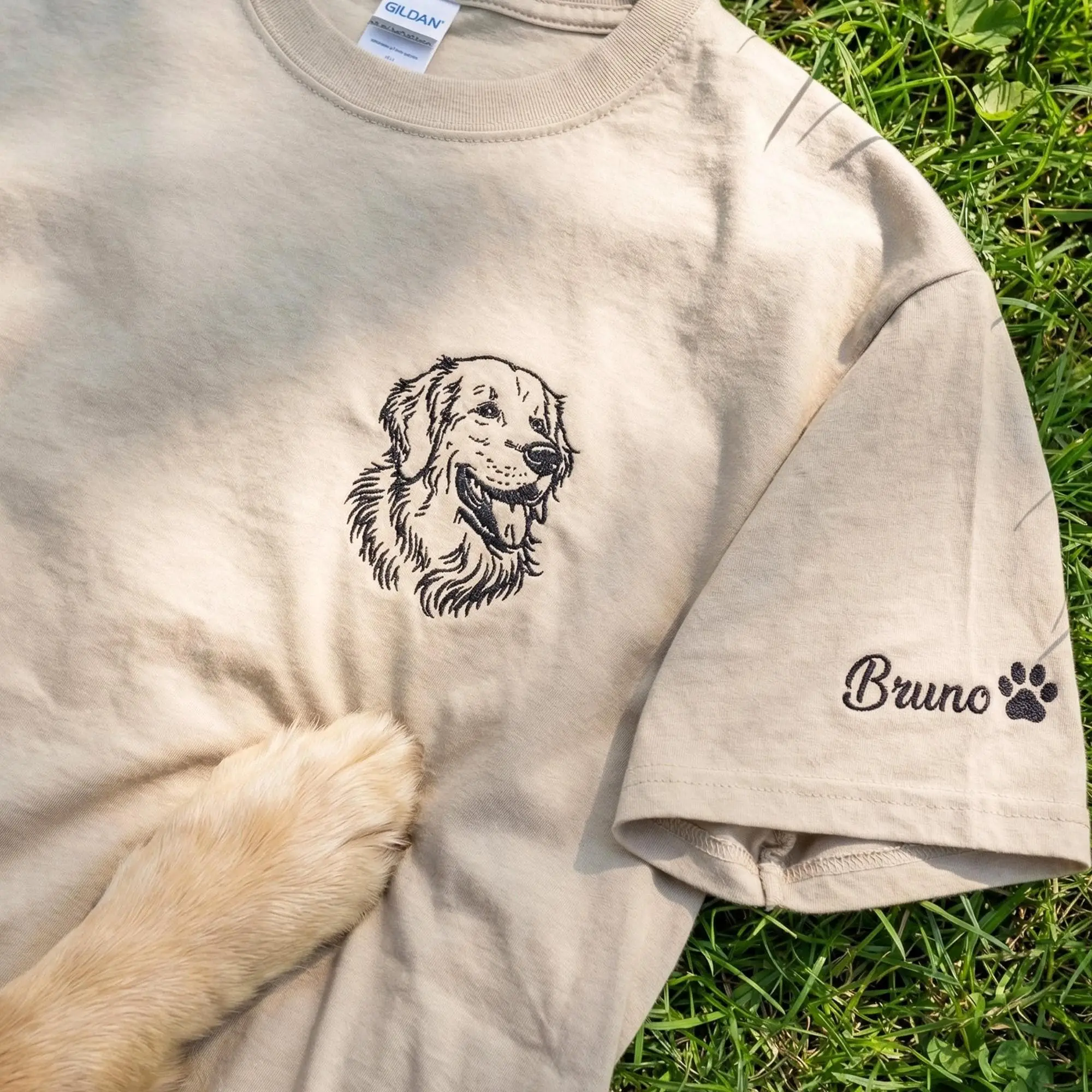 [Name & photo] Custom Dog Shirt From Photo, Personalize Embroidered Portrait Shirt With My Dog, Golden Retriever Dad Gift Tee