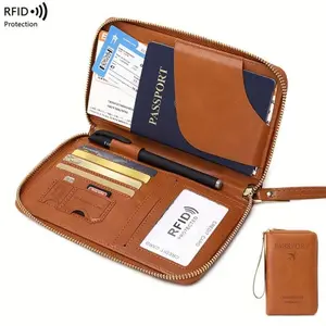 Simple Plain Passport Case Multifunctional Zipper Travel Card Holder RFID Blocking Travel Wallet for Women Men Secure Document Organizer Travel Accessory