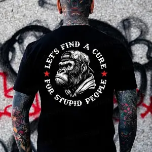 Let's Find A Cure For Stupid People Monkey T-shirt Made In USA 100% Cotton US Standard Fit Tagless Design
