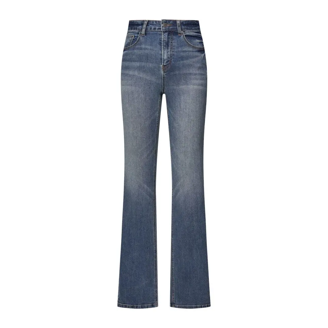 Piishoo High Waist Medium Wash Bootcut Jeans for Women, Slim Stretch Flare Leg Denim Trousers with Classic 5 Pockets, Raw Hem, Slim-Fit