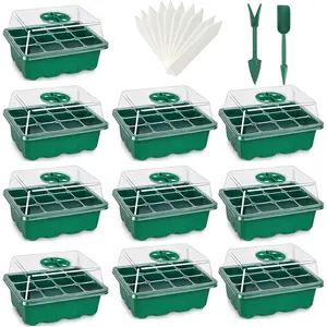 Seed Starter Tray, 12-Pack 144 Cells Seedling Starter Trays, Humidity Adjustable Seed Tray Kit with Dome and Base Greenhouse Grow Trays Mini Propagator for Seeds Growing Starting