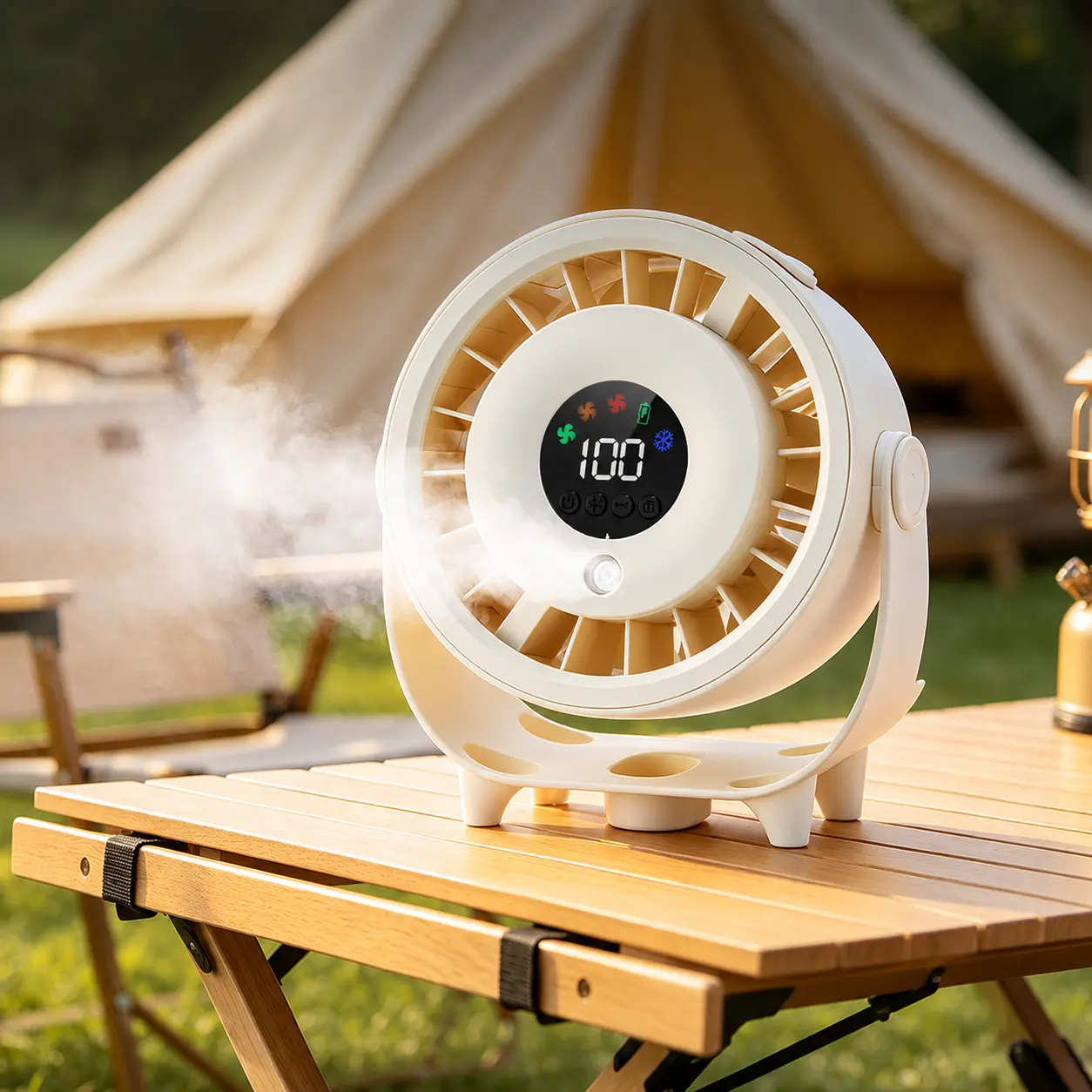 Qawtor Rechargeable Misting Desk Fan, 100-Speed Portable Table Fan with LED Display, Long-Lasting Battery, Quiet Personal Cooling Fan for Home, Office and Bedroom