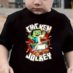 Youth Chicken Jockey T-Shirt – Funny Minecraft-Inspired Tee for Kids, Gift for Young Game Lovers, Quirky Heavy Cotton Shirt