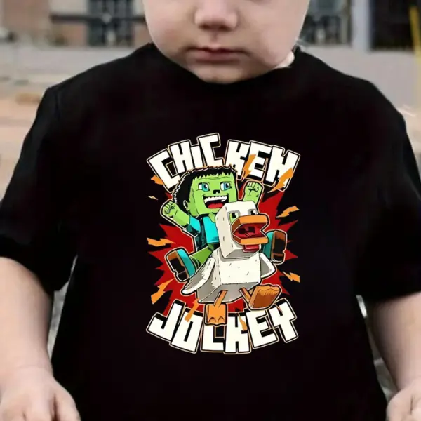 Youth Chicken Jockey T-Shirt – Funny Minecraft-Inspired Tee for Kids, Gift for Young Game Lovers, Quirky Heavy Cotton Shirt