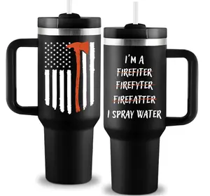 Firefighter Gifts for Men - Christmas Gifts for Fireman - 40 oz Insulated Tumbler with Handle and Straw - Fire Fighter Gift Ideas for Dad Husband Boyfriend - Firefighter Tumbler