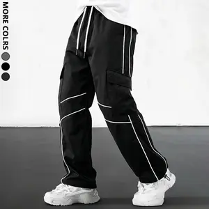 Black Geometric Cargo Wide-Leg Pants | Techwear Streetwear Bottoms