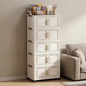 Multi-Tier Foldable Stackable Storage Cabinet with Lockable 360° Wheels & Magnetic Doors – No Assembly Collapsible Closet Organizer with 5-Min Install, Rolling Storage Chest for Bedroom, Living Room, Bathroom & Laundry Room, Space-Saving Fold Flat Design