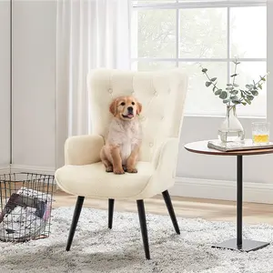 Furry Sherpa Accent Wingback Chair Mid Century Modern Living Room Chair; Wide Comfy Armchair Leisure Guest Armchair for Office Bedroom Waiting Room