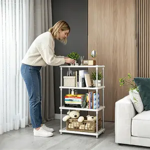 4-Tier Plastic  and Metal Freestanding Shelf Bathroom Organizer,Space-Saving And Utility Shelving,Shelving Unit Storage Rack Organizer for Home, Garage, Basement, Shed and Laundry Room