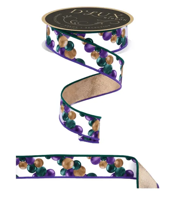 1.5" x 10yd Ball Ornament Garland/Fused in Mardi Gras Colors