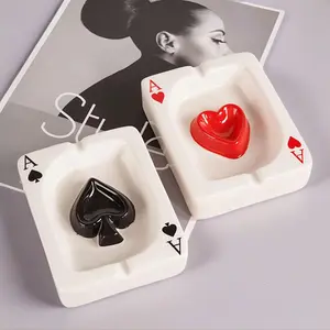 Portable Ceramic Poker Ashtray Tabletop Modern Cigar Cigarette Ashtray for Outdoor Indoor Desktop Smoking Home Office Decoration Handmade Gift Men Women